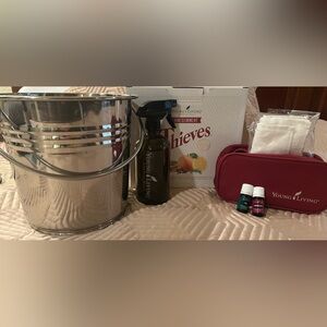 Young Living Steel Bucket + Young Living Spray Bottle + Cleaning kit & cloth NEW